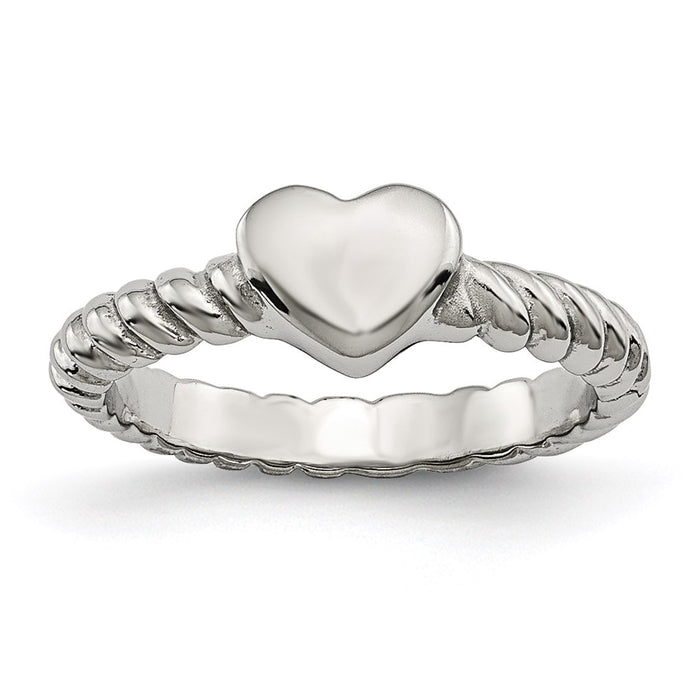 Women's Fashion Jewelry, Chisel Brand Stainless Steel Polished Twisted Heart Ring