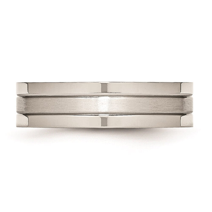 Unisex Fashion Jewelry, Chisel Brand Stainless Steel Grooved 6mm Satin and Polished Ring Band