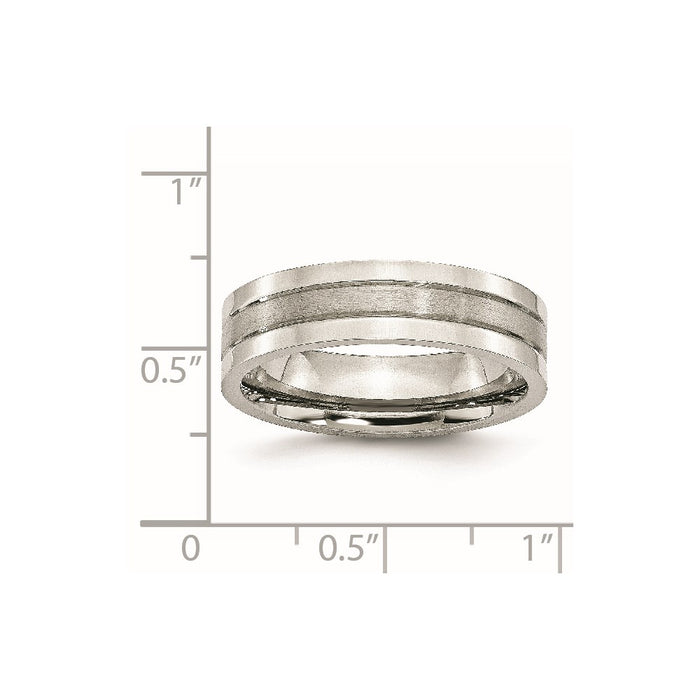 Unisex Fashion Jewelry, Chisel Brand Stainless Steel Grooved 6mm Satin and Polished Ring Band