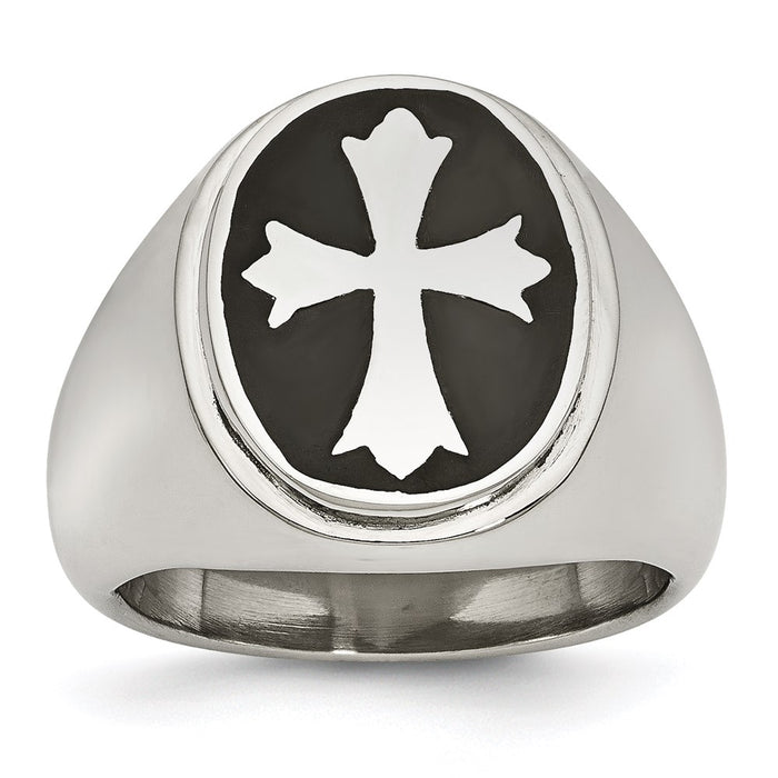 Men's Fashion Jewelry, Chisel Brand Stainless Steel Enameled Cross Polished Ring