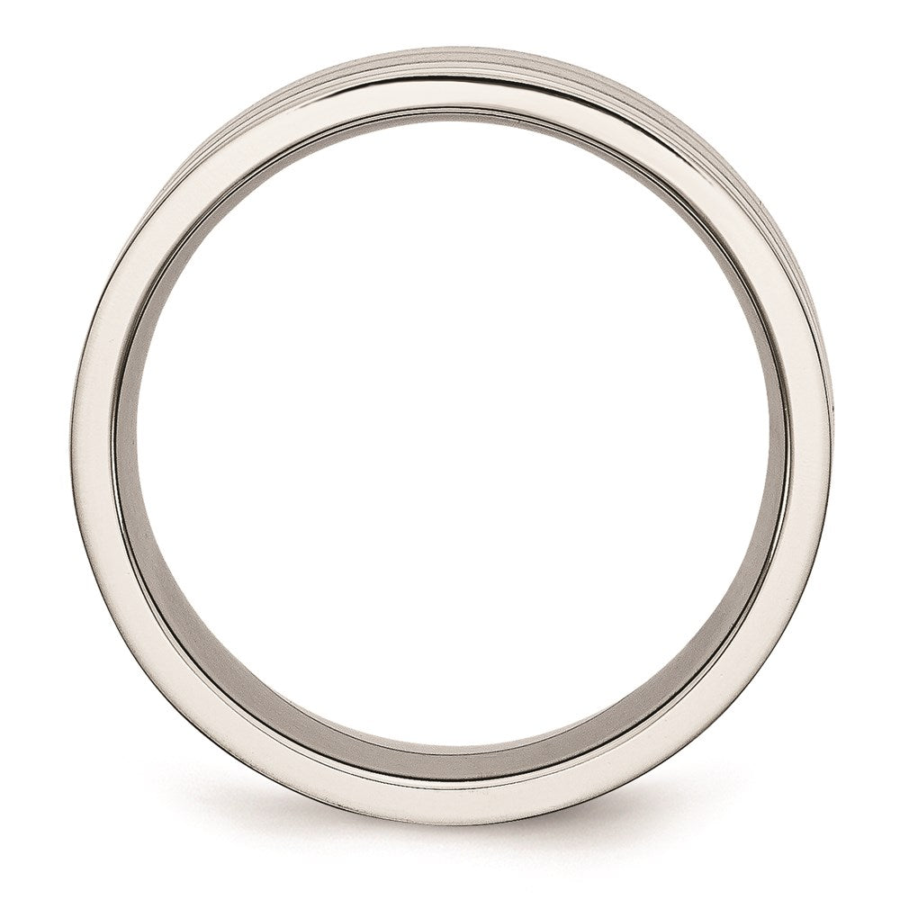 Unisex Fashion Jewelry, Chisel Brand Stainless Steel Grooved 8mm Satin and Polished Ring Band