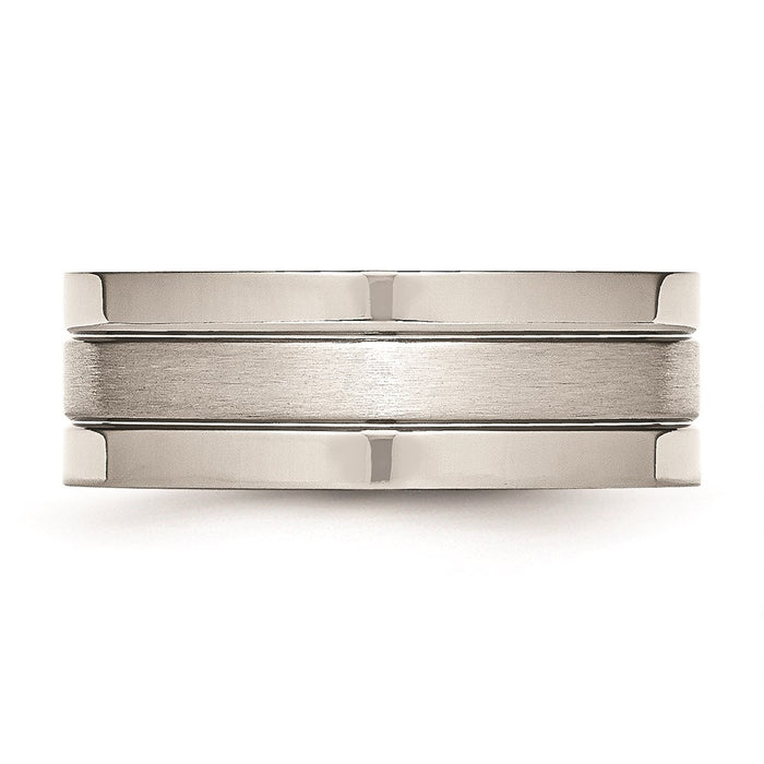 Unisex Fashion Jewelry, Chisel Brand Stainless Steel Grooved 8mm Satin and Polished Ring Band