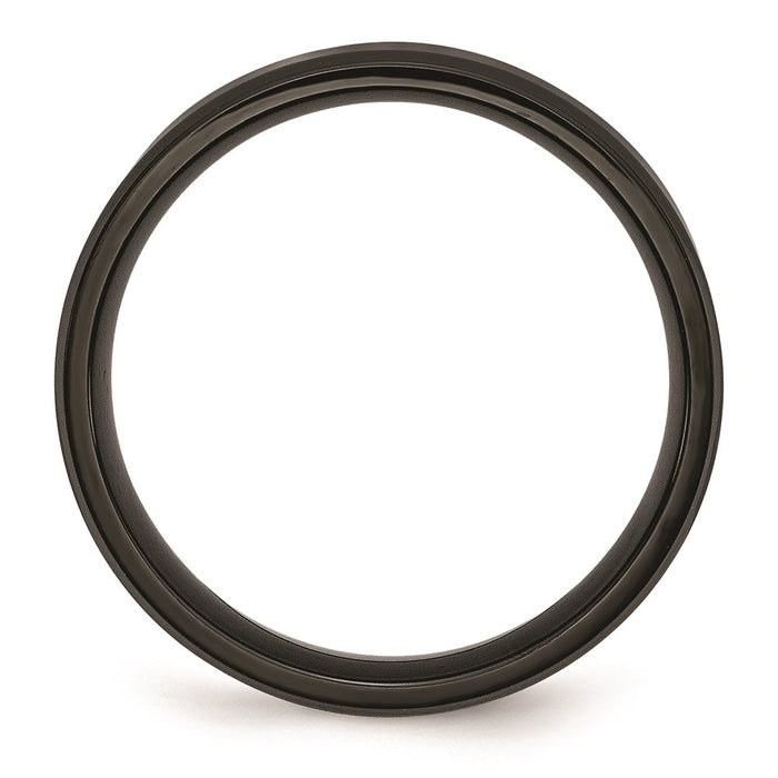 Unisex Fashion Jewelry, Chisel Brand Stainless Steel 6mm Black IP-plated Brushed/Polished Beveled Edge Ring Band