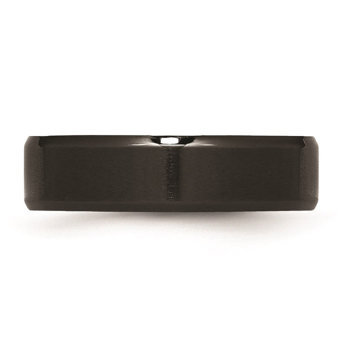 Unisex Fashion Jewelry, Chisel Brand Stainless Steel 6mm Black IP-plated Brushed/Polished Beveled Edge Ring Band