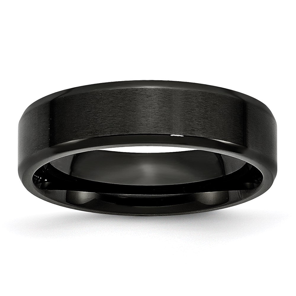 Unisex Fashion Jewelry, Chisel Brand Stainless Steel 6mm Black IP-plated Brushed/Polished Beveled Edge Ring Band