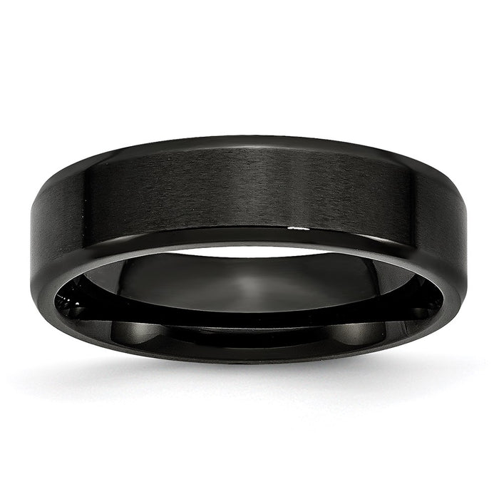 Unisex Fashion Jewelry, Chisel Brand Stainless Steel 6mm Black IP-plated Brushed/Polished Beveled Edge Ring Band