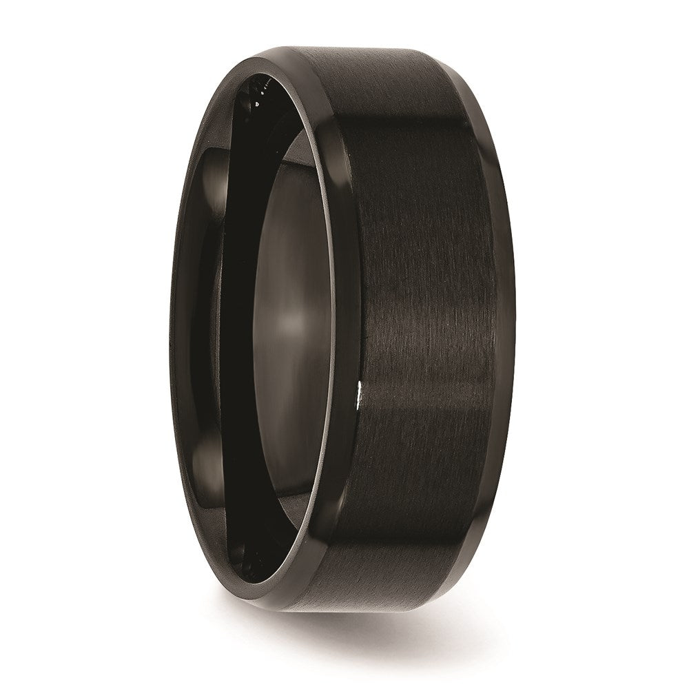 Unisex Fashion Jewelry, Chisel Brand Stainless Steel 8mm Black IP-plated Brushed/Polished Beveled Edge Ring Band