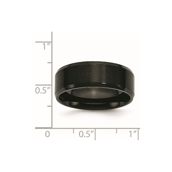 Unisex Fashion Jewelry, Chisel Brand Stainless Steel 8mm Black IP-plated Brushed/Polished Beveled Edge Ring Band