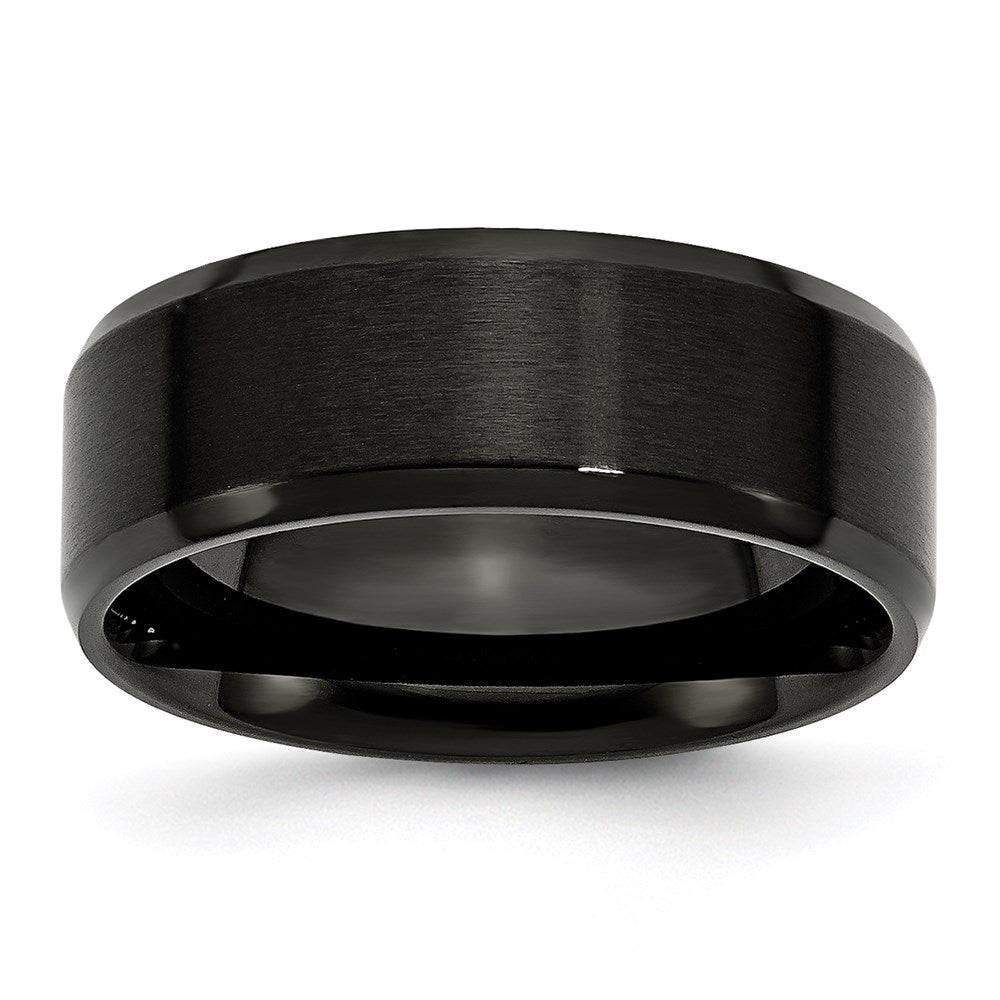 Unisex Fashion Jewelry, Chisel Brand Stainless Steel 8mm Black IP-plated Brushed/Polished Beveled Edge Ring Band