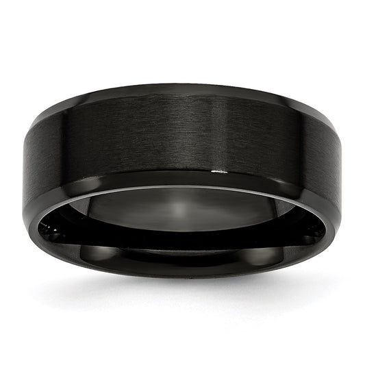 Unisex Fashion Jewelry, Chisel Brand Stainless Steel 8mm Black IP-plated Brushed/Polished Beveled Edge Ring Band