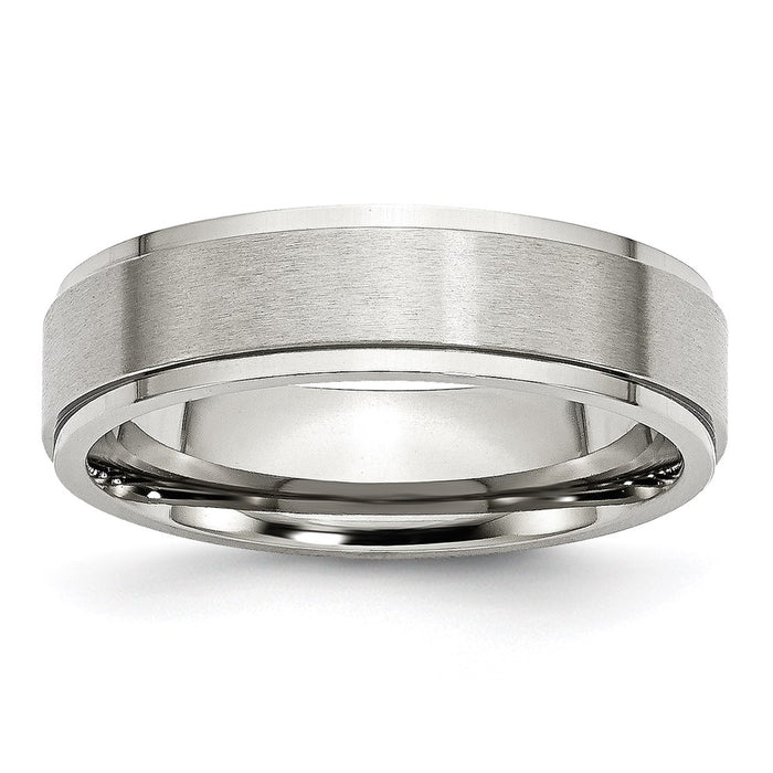 Unisex Fashion Jewelry, Chisel Brand Stainless Steel Ridged Edge 6mm Brushed and Polished Ring Band