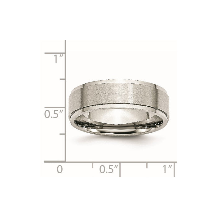 Unisex Fashion Jewelry, Chisel Brand Stainless Steel Ridged Edge 7mm Brushed and Polished Ring Band