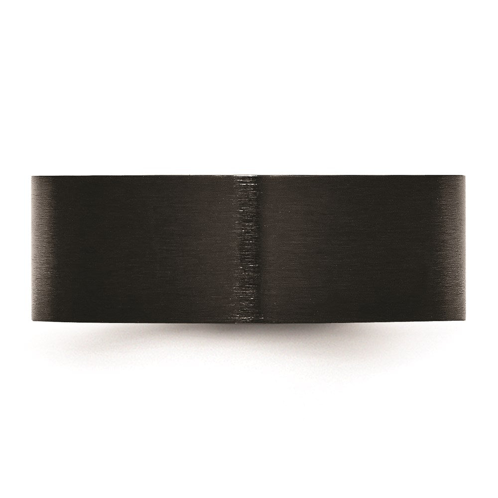 Unisex Fashion Jewelry, Chisel Brand Stainless Steel 8mm Black IP-plated Brushed Flat Ring Band