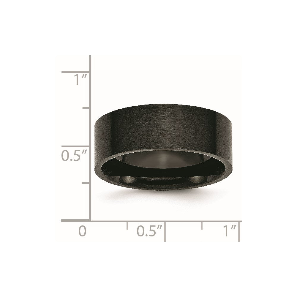 Unisex Fashion Jewelry, Chisel Brand Stainless Steel 8mm Black IP-plated Brushed Flat Ring Band