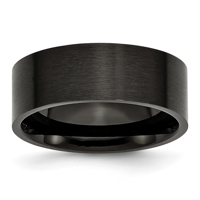 Unisex Fashion Jewelry, Chisel Brand Stainless Steel 8mm Black IP-plated Brushed Flat Ring Band