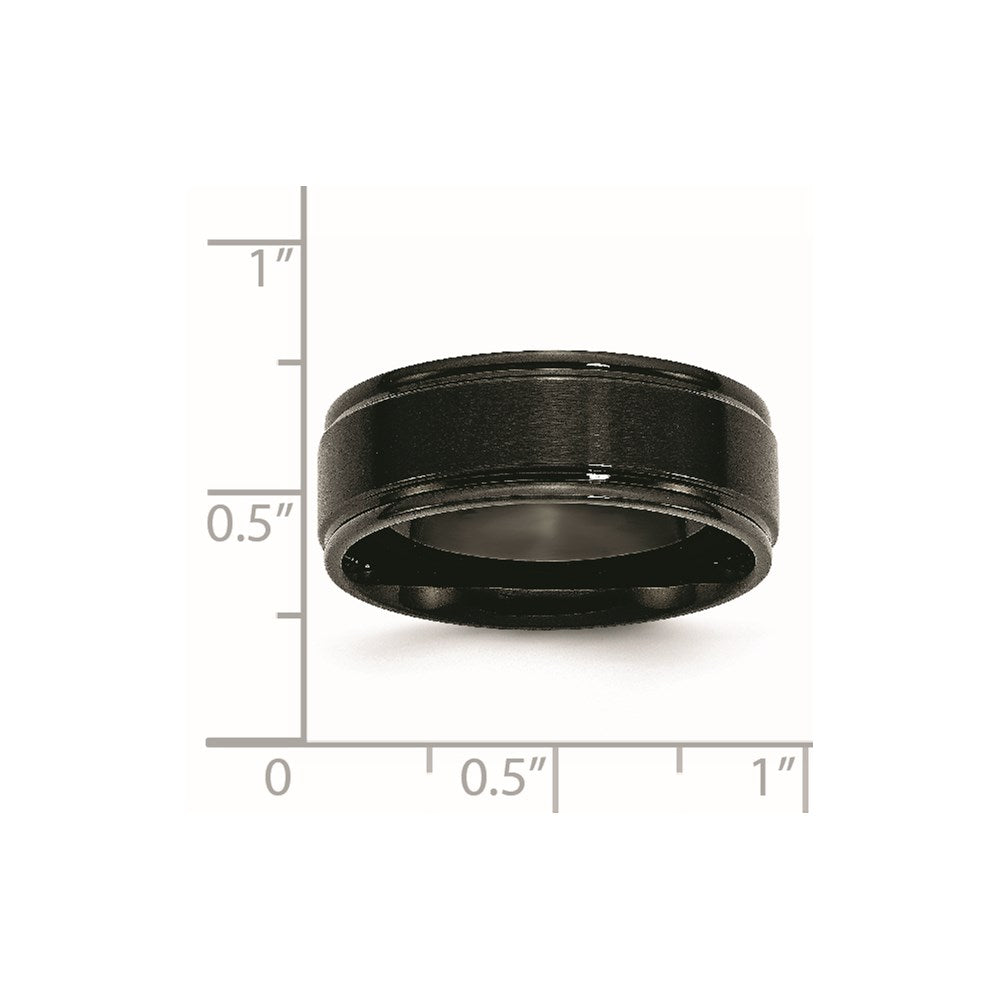 Unisex Fashion Jewelry, Chisel Brand Stainless Steel 8mm Black IP-plated Brushed Center/Polished Edges Ring Band
