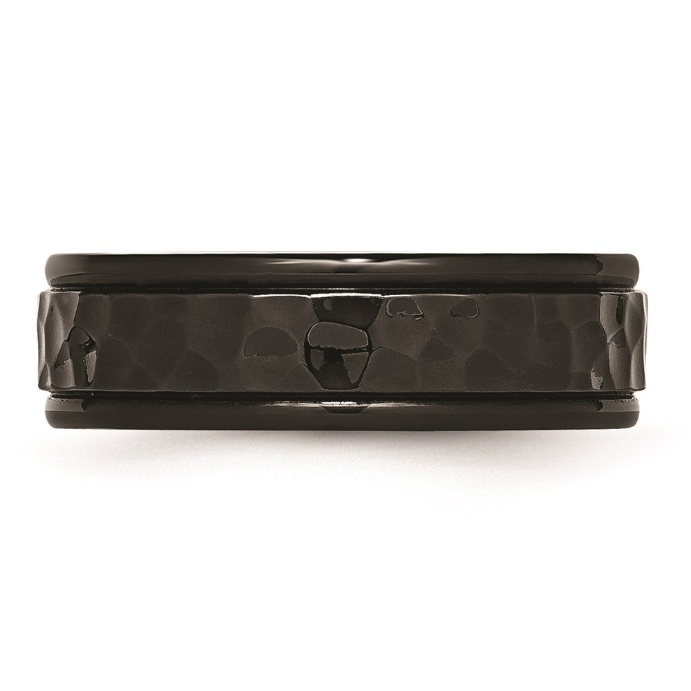 Unisex Fashion Jewelry, Chisel Brand Stainless Steel 7mm Black IP-plated Hammered and Polished Ring Band