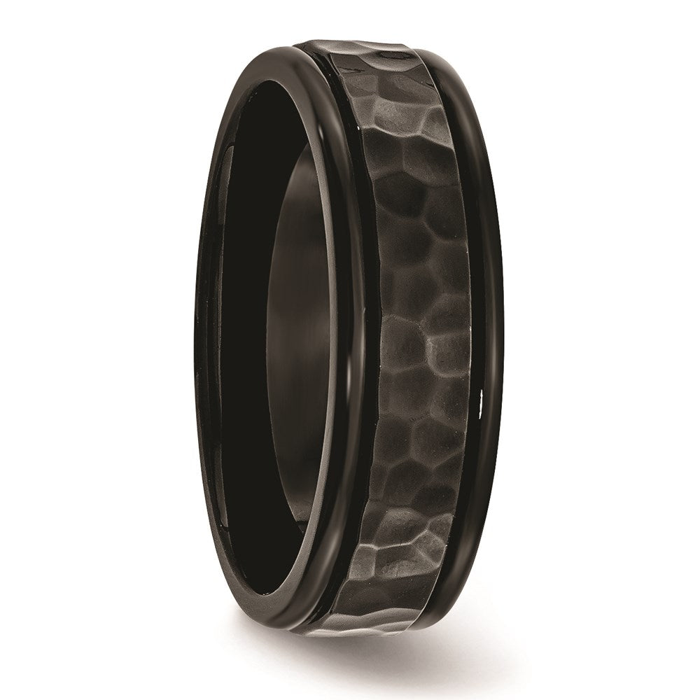 Unisex Fashion Jewelry, Chisel Brand Stainless Steel 7mm Black IP-plated Hammered and Polished Ring Band