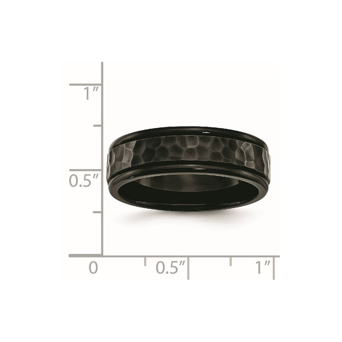 Unisex Fashion Jewelry, Chisel Brand Stainless Steel 7mm Black IP-plated Hammered and Polished Ring Band