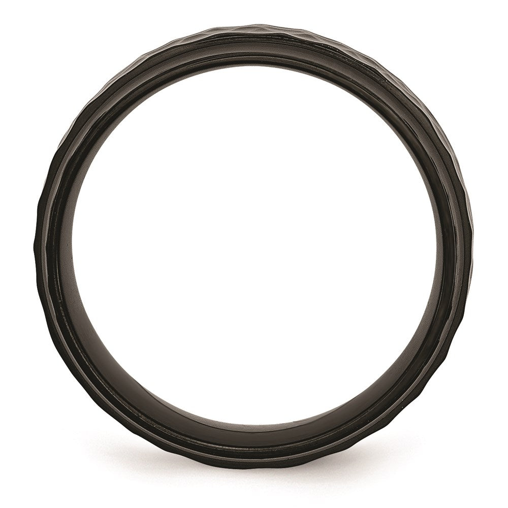 Unisex Fashion Jewelry, Chisel Brand Stainless Steel 8mm Black IP-plated Hammered/Polished Beveled Edge Ring Band