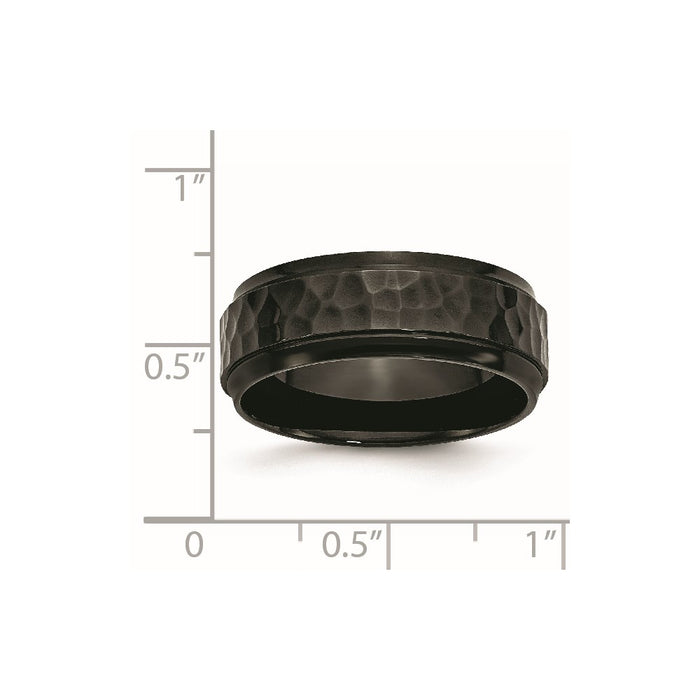 Unisex Fashion Jewelry, Chisel Brand Stainless Steel 8mm Black IP-plated Hammered/Polished Beveled Edge Ring Band