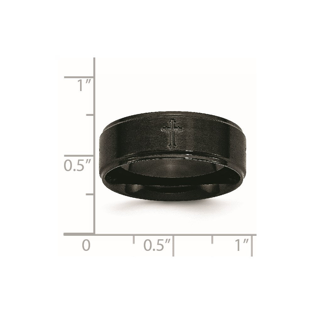 Unisex Fashion Jewelry, Chisel Brand Stainless Steel 8mm Brushed/Polished Cross Cut-Out Black IP-plated Ring Band