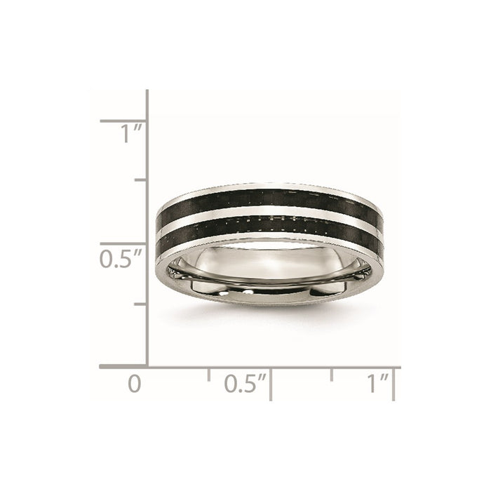 Unisex Fashion Jewelry, Chisel Brand Stainless Steel 6mm Double Row Black Carbon Fiber Inlay Polished Ring Band