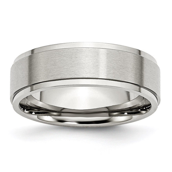 Unisex Fashion Jewelry, Chisel Brand Stainless Steel Ridged Edge 7mm Brushed and Polished Ring Band