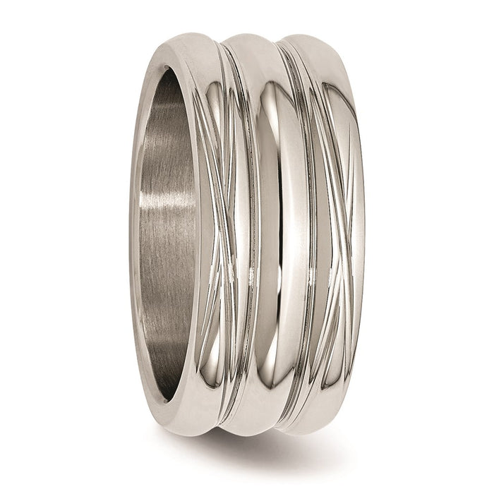 Unisex Fashion Jewelry, Chisel Brand Stainless Steel Polished Grooved Ring