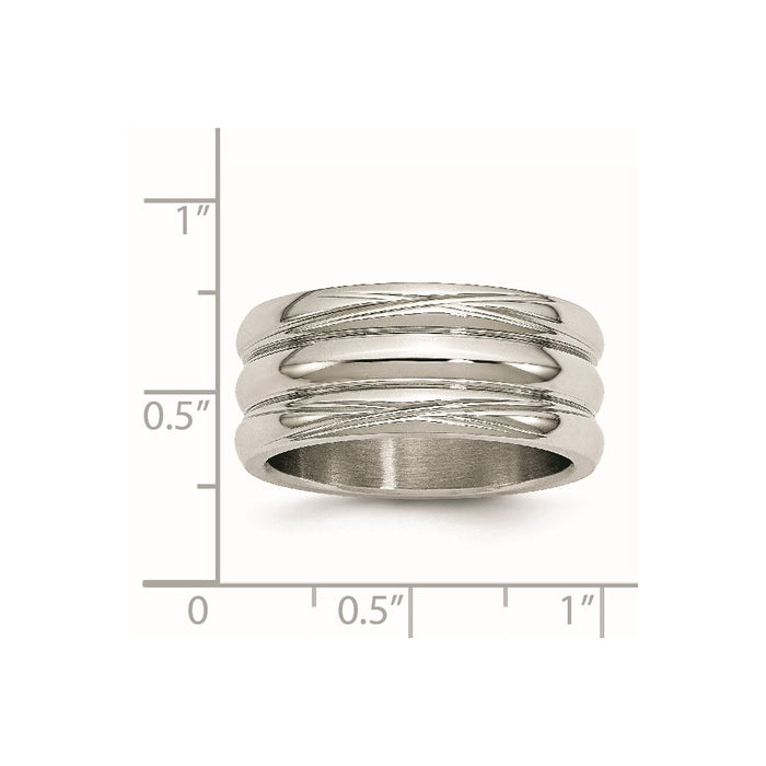 Unisex Fashion Jewelry, Chisel Brand Stainless Steel Polished Grooved Ring