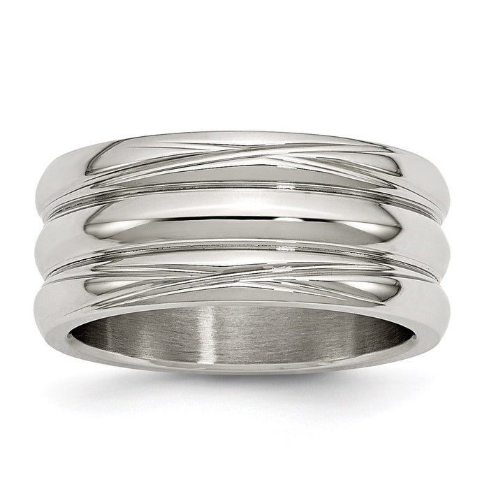 Unisex Fashion Jewelry, Chisel Brand Stainless Steel Polished Grooved Ring