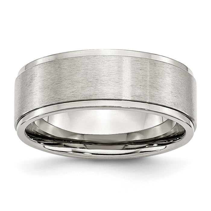 Unisex Fashion Jewelry, Chisel Brand Stainless Steel Ridged Edge 8mm Brushed and Polished Ring Band