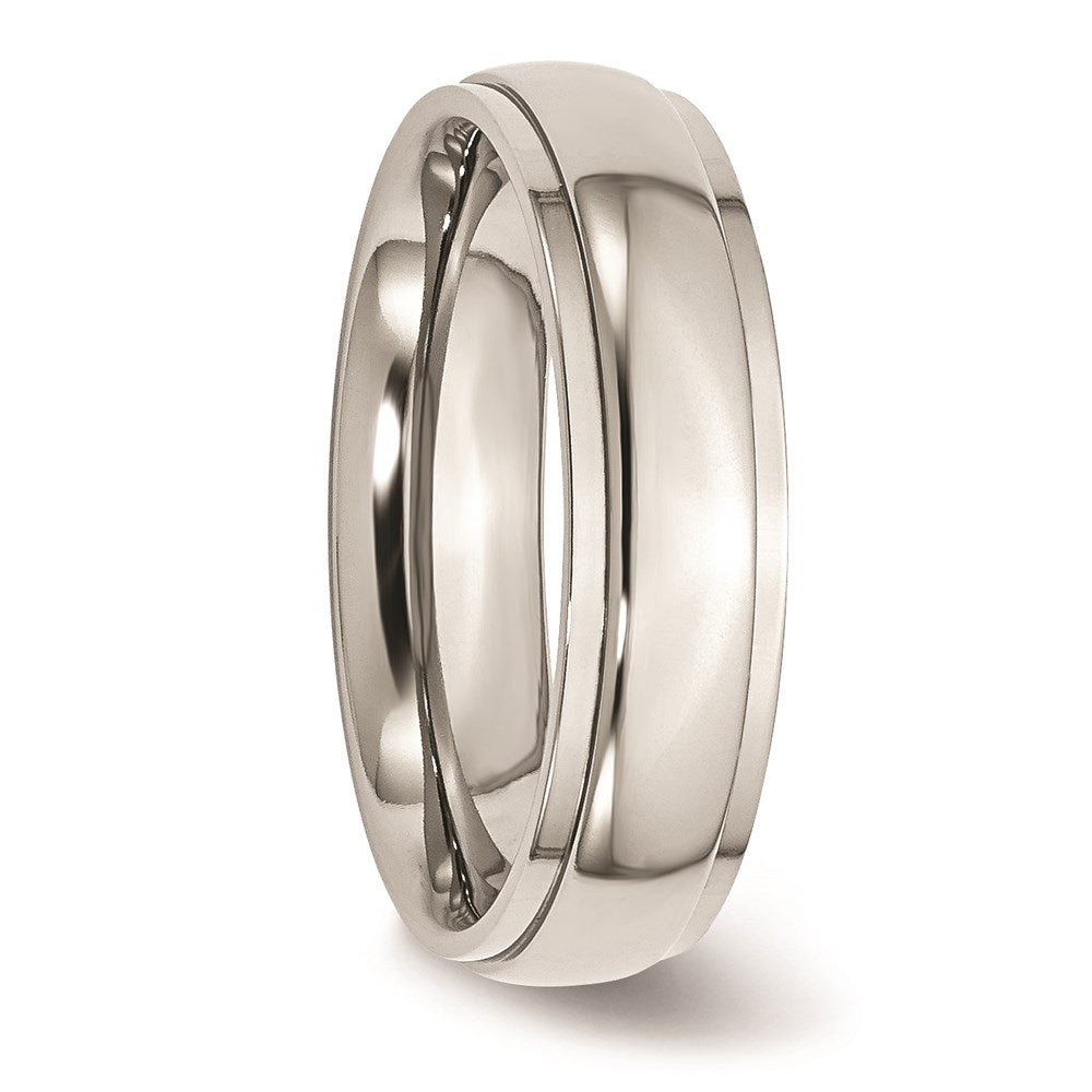 Unisex Fashion Jewelry, Chisel Brand Stainless Steel Ridged Edge 6mm Polished Ring Band