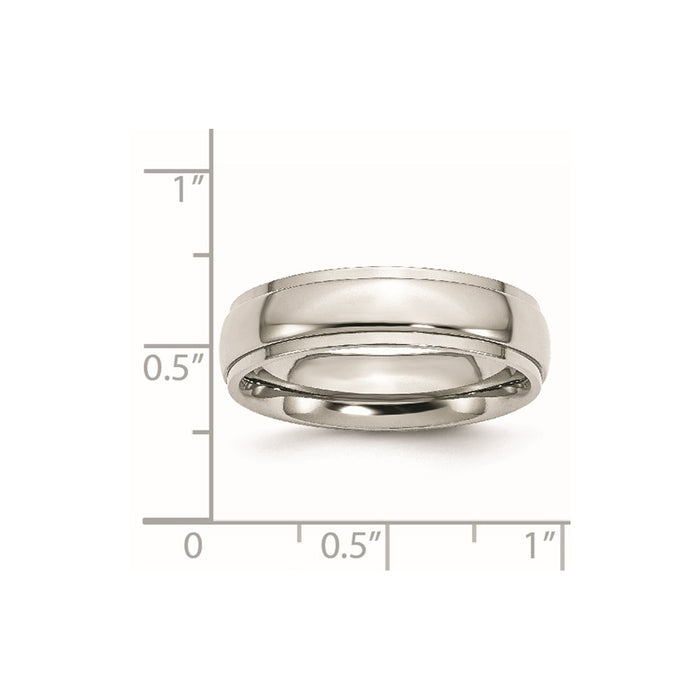 Unisex Fashion Jewelry, Chisel Brand Stainless Steel Ridged Edge 6mm Polished Ring Band