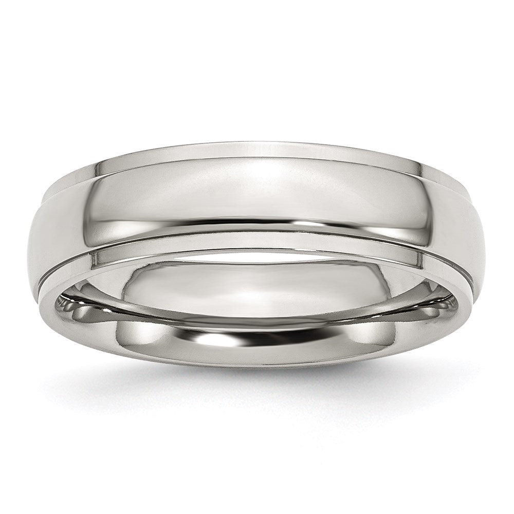 Unisex Fashion Jewelry, Chisel Brand Stainless Steel Ridged Edge 6mm Polished Ring Band