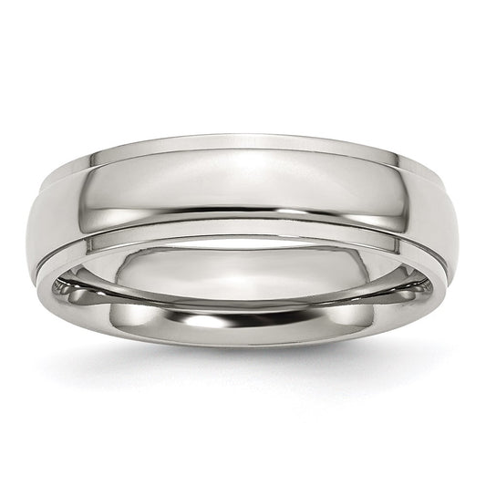 Unisex Fashion Jewelry, Chisel Brand Stainless Steel Ridged Edge 6mm Polished Ring Band