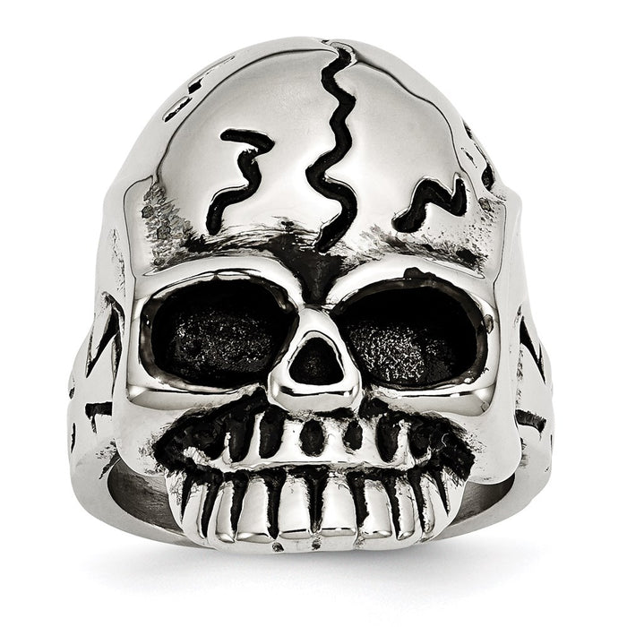Men's Fashion Jewelry, Chisel Brand Stainless Steel Polished and Antiqued Skull Ring