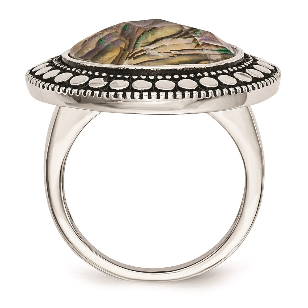 Women's Fashion Jewelry, Chisel Brand Stainless Steel Polished and Antiqued Imitation Abalone Ring
