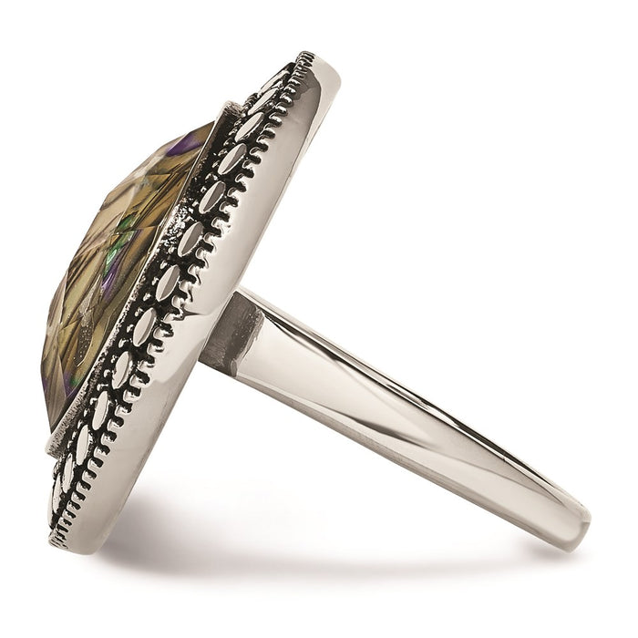 Women's Fashion Jewelry, Chisel Brand Stainless Steel Polished and Antiqued Imitation Abalone Ring