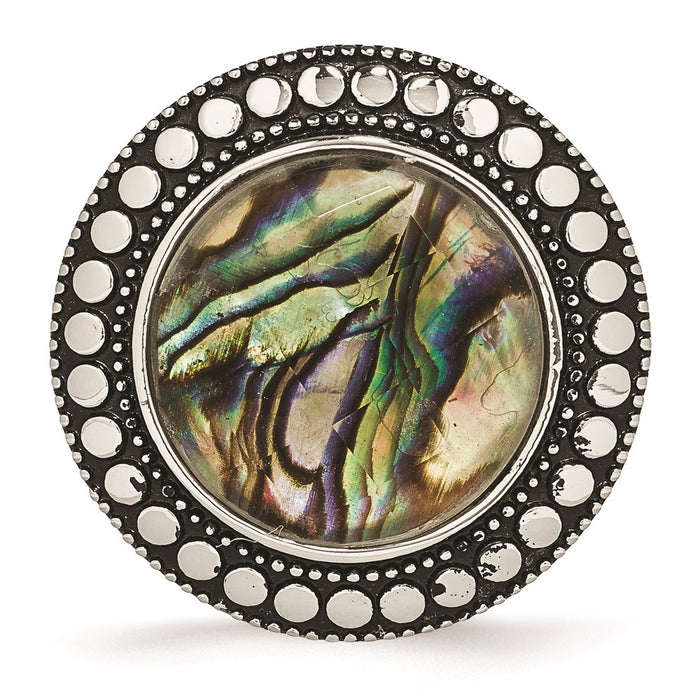 Women's Fashion Jewelry, Chisel Brand Stainless Steel Polished and Antiqued Imitation Abalone Ring