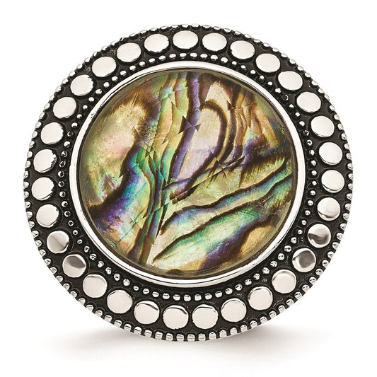 Women's Fashion Jewelry, Chisel Brand Stainless Steel Polished and Antiqued Imitation Abalone Ring