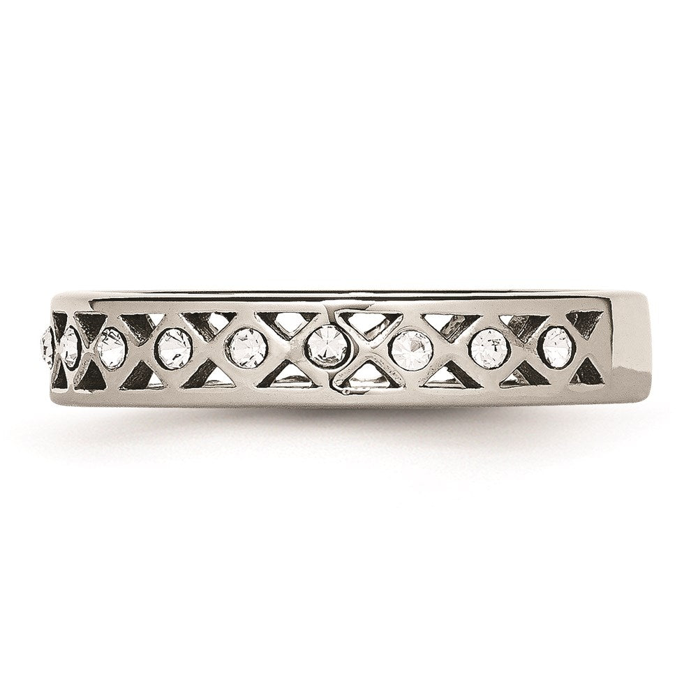 Unisex Fashion Jewelry, Chisel Brand Stainless Steel Polished Crystal 4.50mm Ring Band