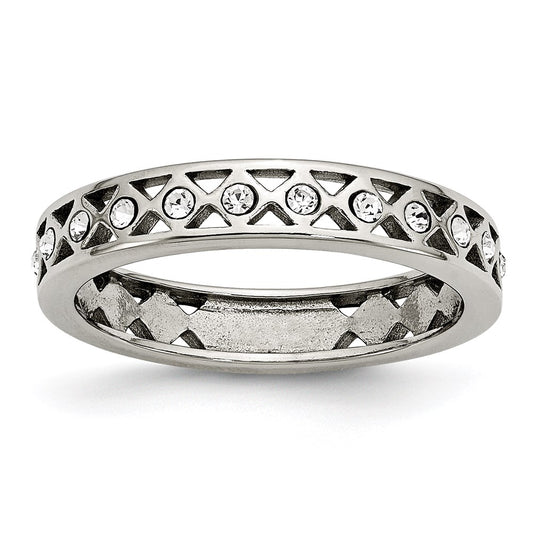 Unisex Fashion Jewelry, Chisel Brand Stainless Steel Polished Crystal 4.50mm Ring Band