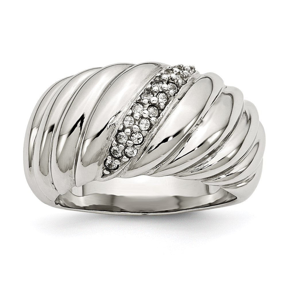 Women's Fashion Jewelry, Chisel Brand Stainless Steel Polished CZ Ring