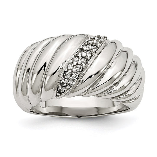 Women's Fashion Jewelry, Chisel Brand Stainless Steel Polished CZ Ring
