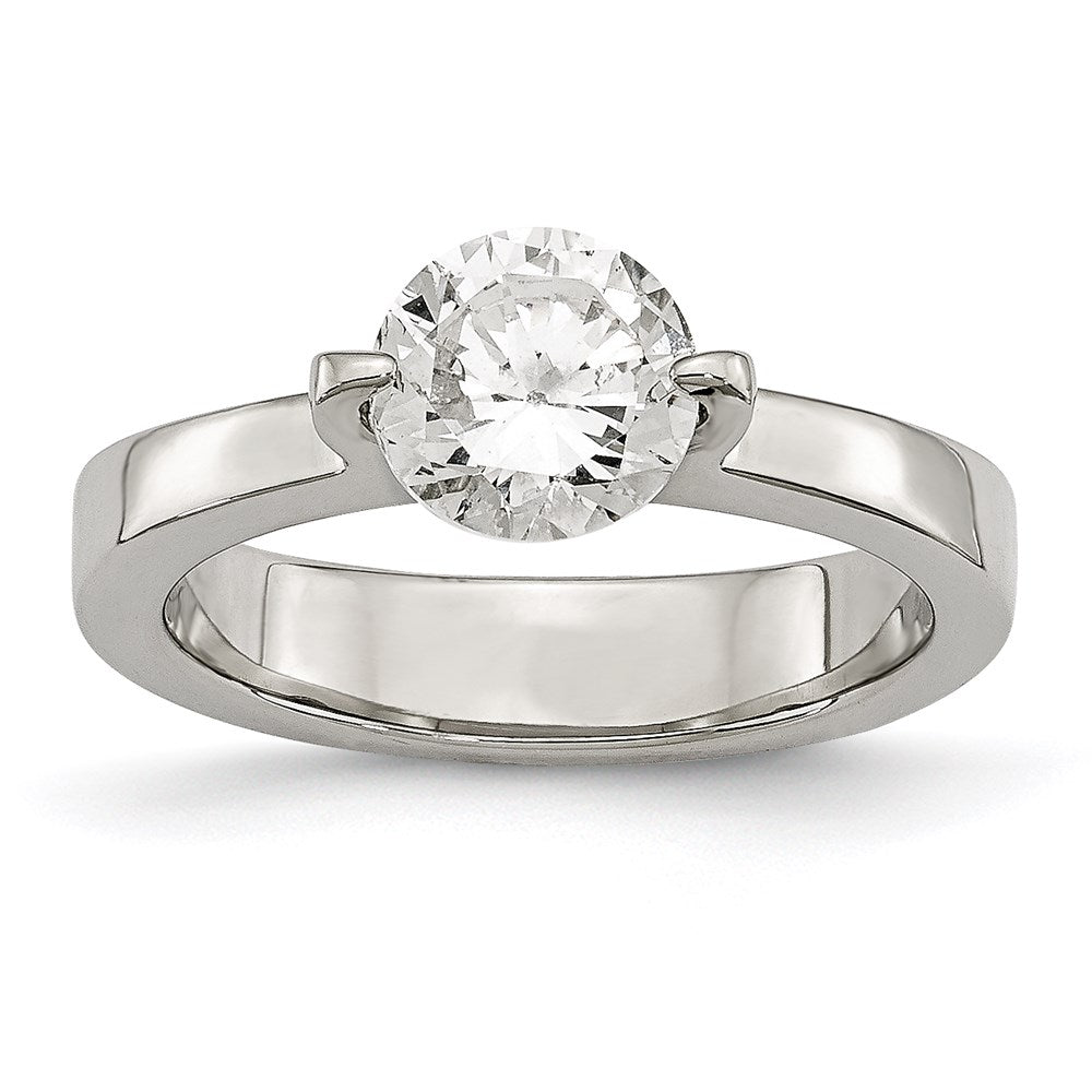 Women's Fashion Jewelry, Chisel Brand Stainless Steel Polished CZ Ring
