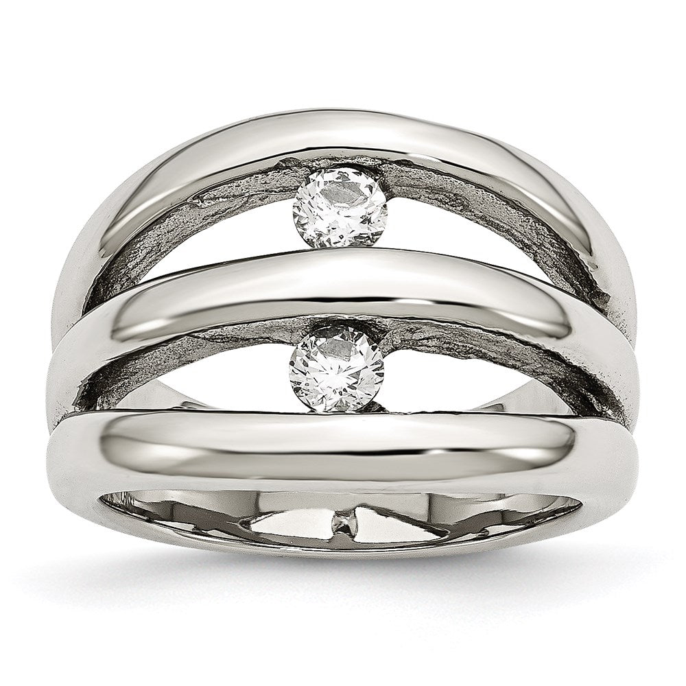 Women's Fashion Jewelry, Chisel Brand Stainless Steel Polished CZ Ring