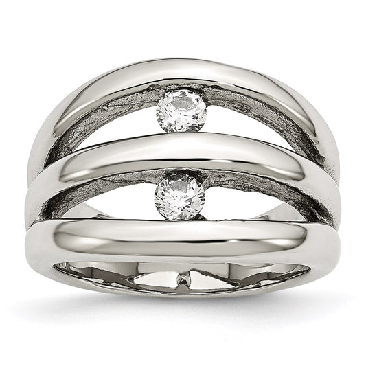 Women's Fashion Jewelry, Chisel Brand Stainless Steel Polished CZ Ring