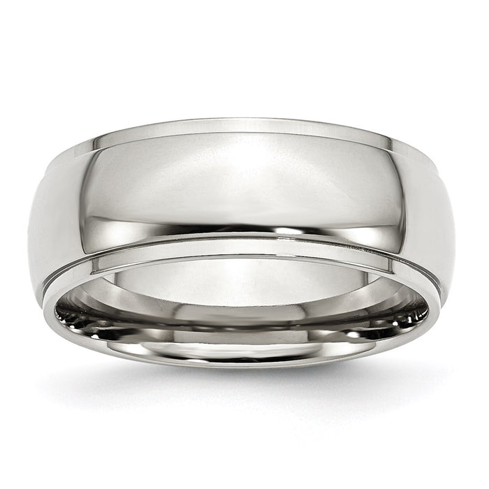 Unisex Fashion Jewelry, Chisel Brand Stainless Steel Ridged Edge 8mm Polished Ring Band