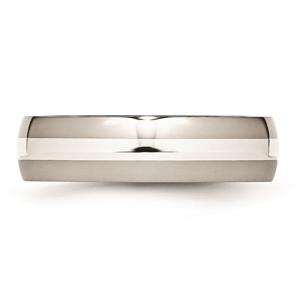 Unisex Fashion Jewelry, Chisel Brand Stainless Steel Sterling Silver Inlay 6mm Polished Ring Band